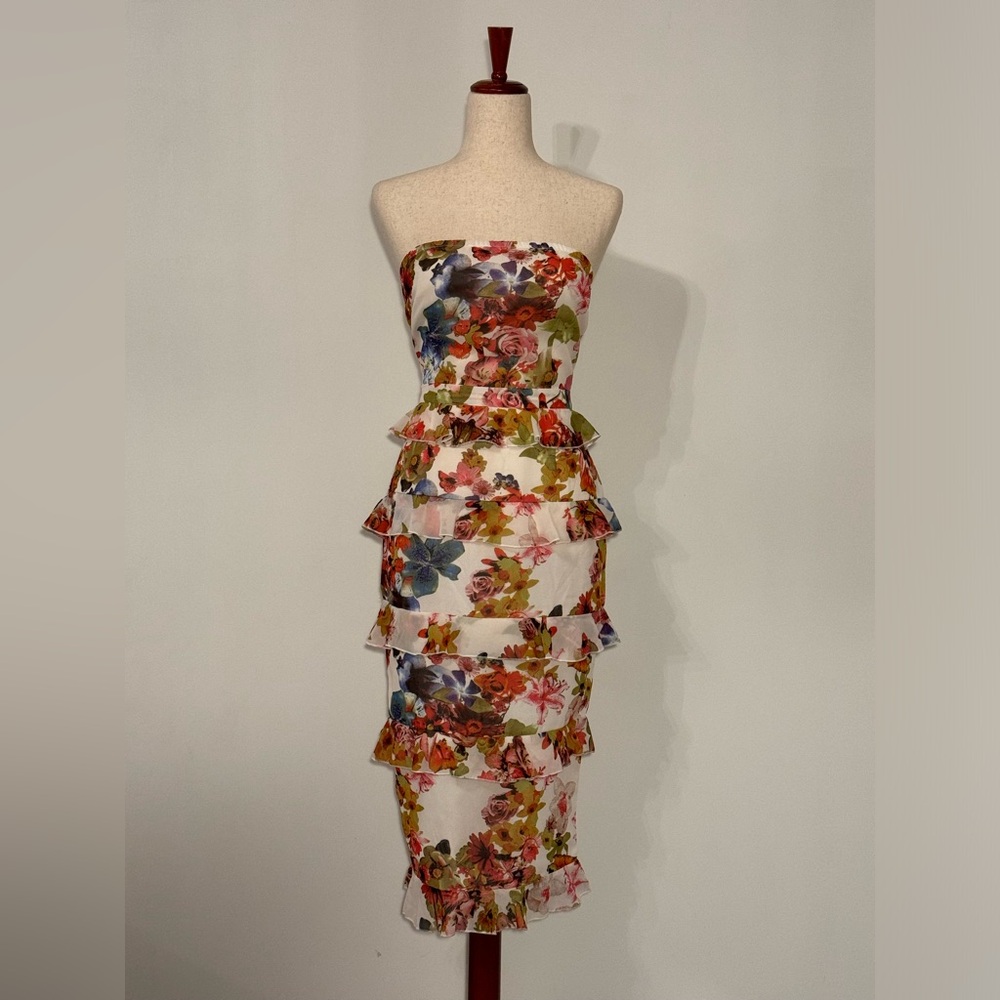 Pretty Little Thing Floral Tiered Ruffle Midi Dress